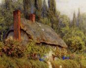 Children On A Path Outside A Thatched Cottage, West Horsley, Surrey - 海伦·玛丽·伊丽莎白·阿林厄姆